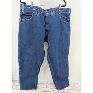 Prison Blues Mens Carpenter Work Jeans Dark Wash Suspender Buttons USA Made 44